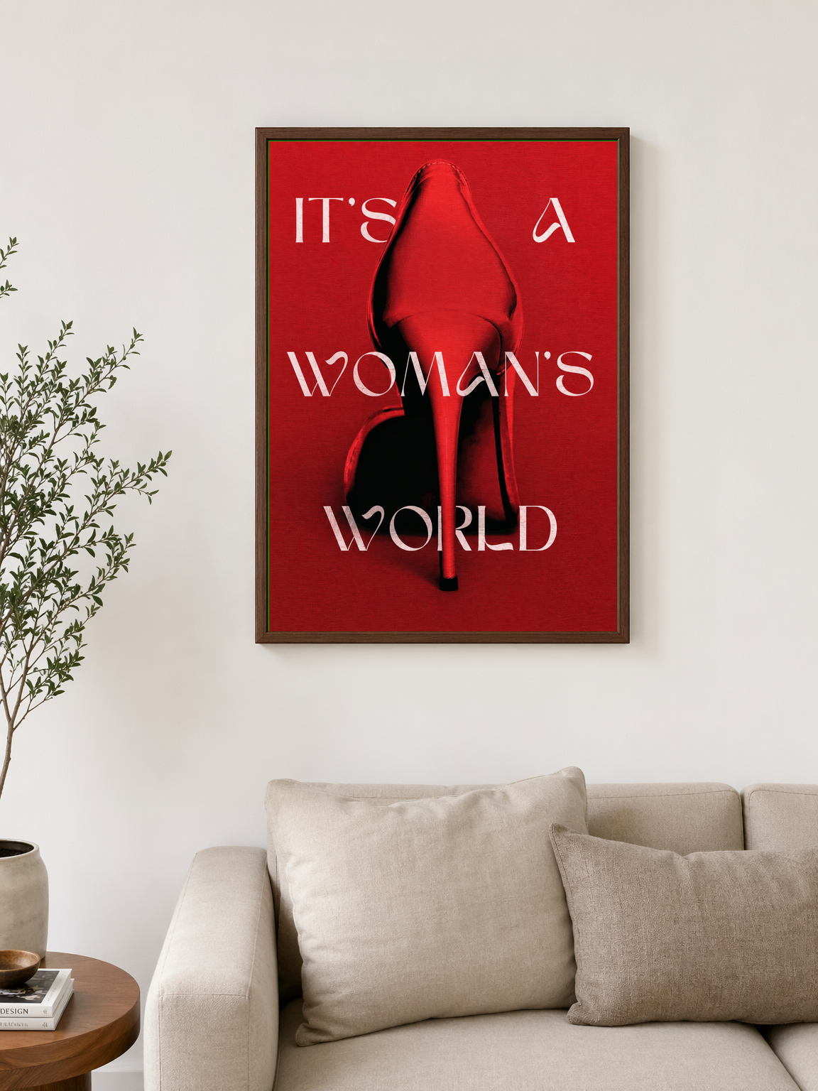 It's A Woman's World Red Fashion Wall Art Print - dark wood framed