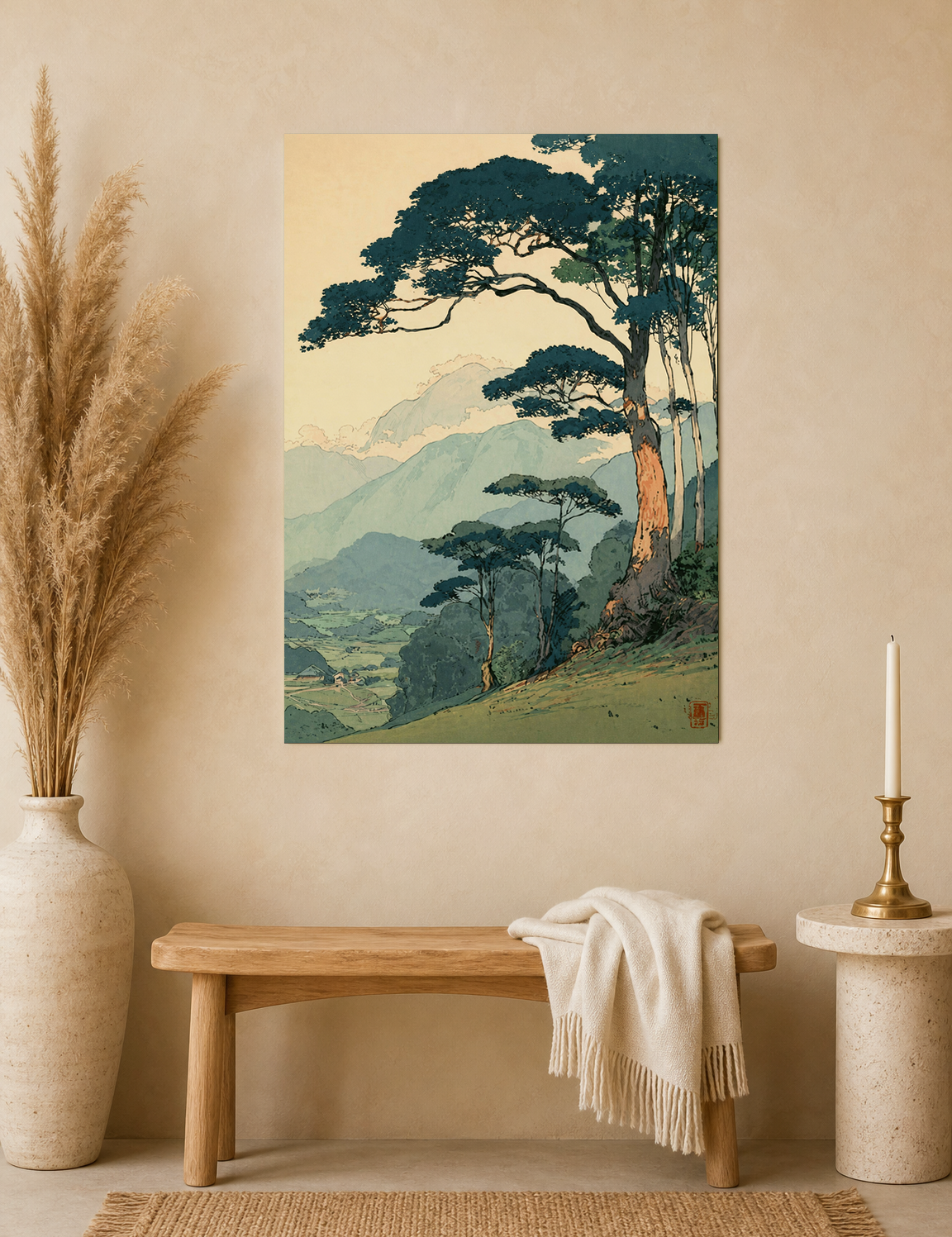 Japanese Mountain Landscape Wall Art Print - unframed mockup