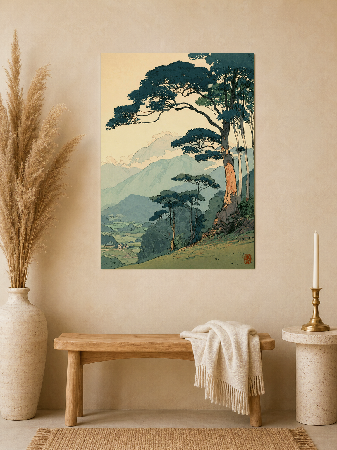 Japanese Mountain Landscape Wall Art Print - unframed mockup