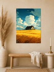Golden Wheat Field Cottage Wall Art Print - unframed mockup