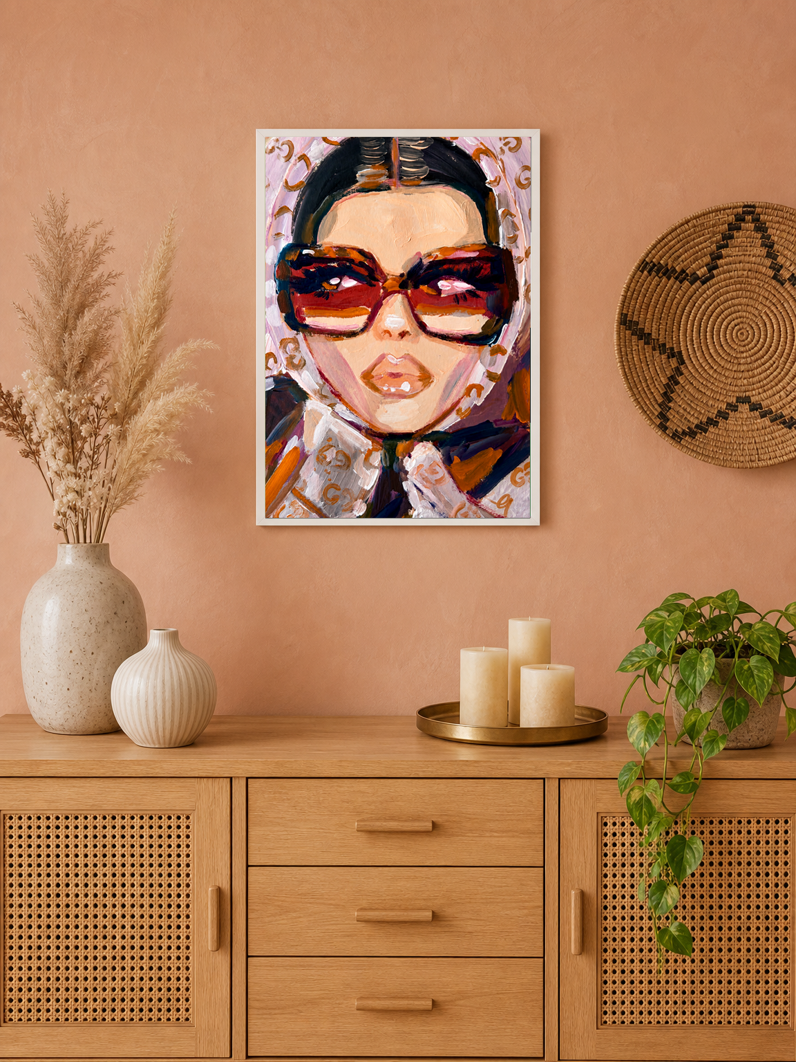 Glam Fashion Portrait Wall Art Print - white framed
