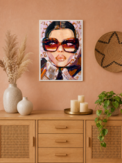 Glam Fashion Portrait Wall Art Print - white framed