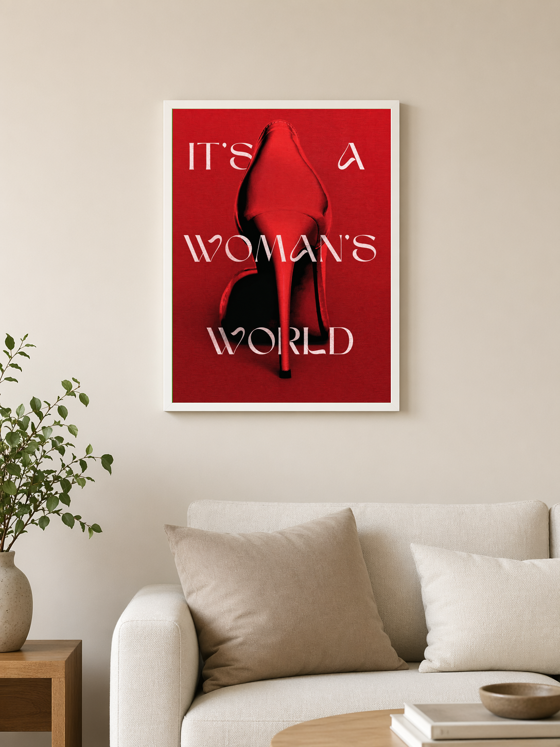 It's A Woman's World Red Fashion Wall Art Print - white framed
