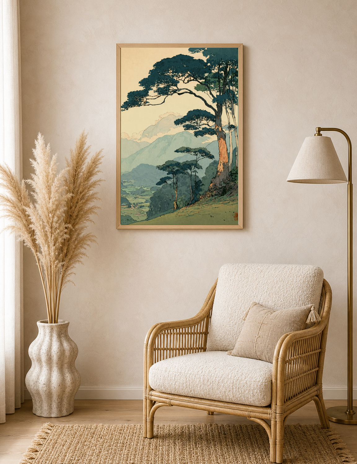 Japanese Mountain Landscape Wall Art Print - wood framed poster