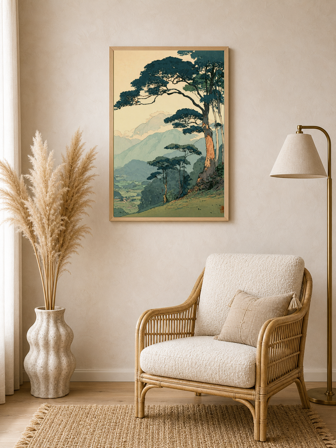 Japanese Mountain Landscape Wall Art Print - wood framed poster