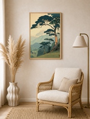 Japanese Mountain Landscape Wall Art Print - wood framed poster