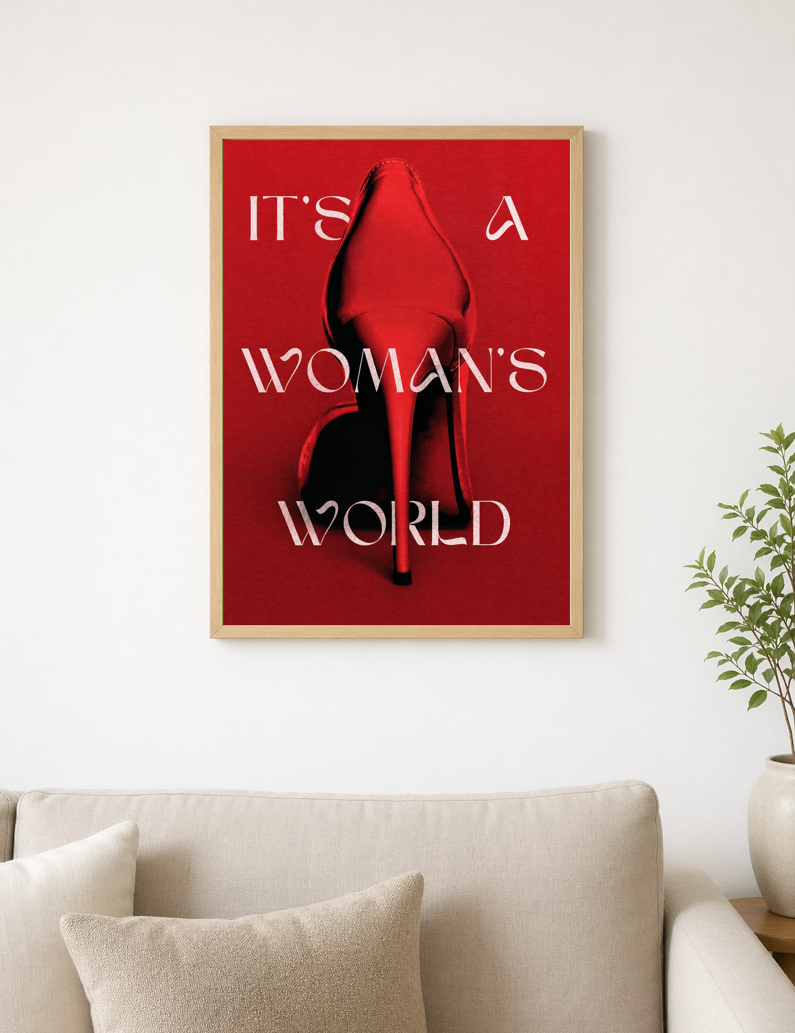 It's A Woman's World Red Fashion Wall Art Print - wood framed poster