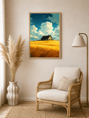 Golden Wheat Field Cottage Wall Art Print - wood framed poster