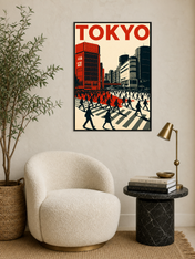 Tokyo City Crosswalk Wall Art Print - black framed