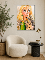 Glam Champagne Portrait Wall Art Print - black framed