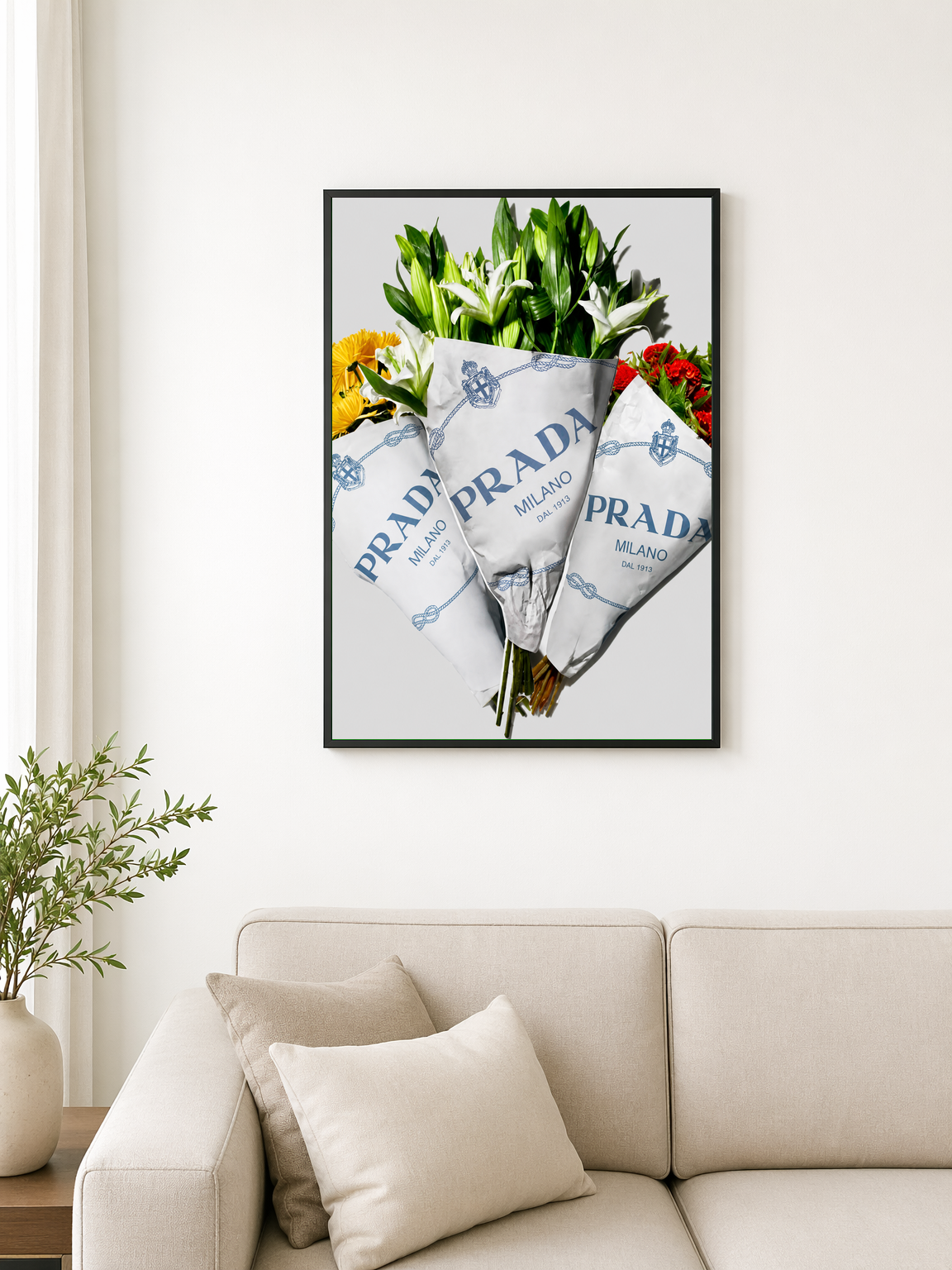 Prada Flower Bouquets Fashion Wall Art Print - black framed