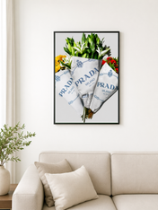 Prada Flower Bouquets Fashion Wall Art Print - black framed