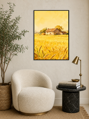 Golden Wheat Field Farmhouse Wall Art Print - black framed