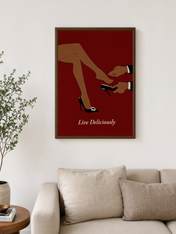 Live Deliciously Fashion Wall Art Print - dark wood framed