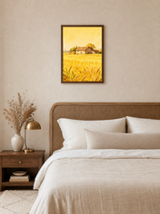 Golden Wheat Field Farmhouse Wall Art Print - dark wood framed
