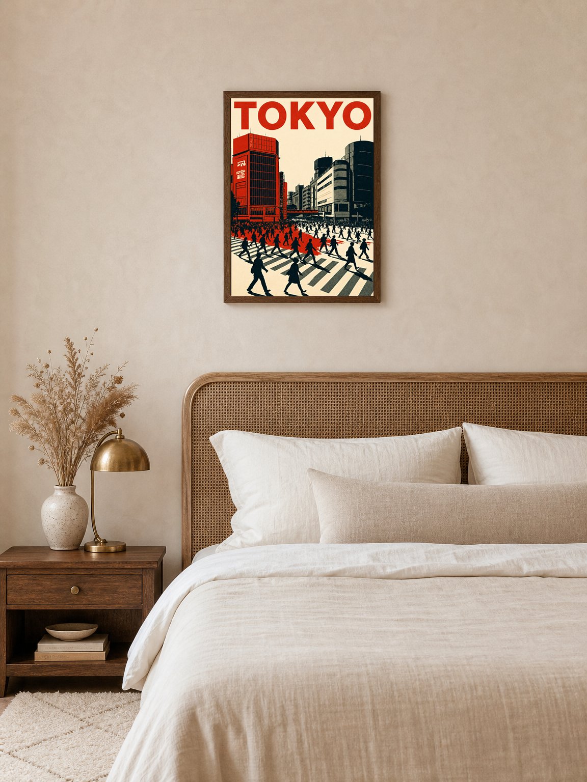 Tokyo City Crosswalk Wall Art Print - dark wood framed