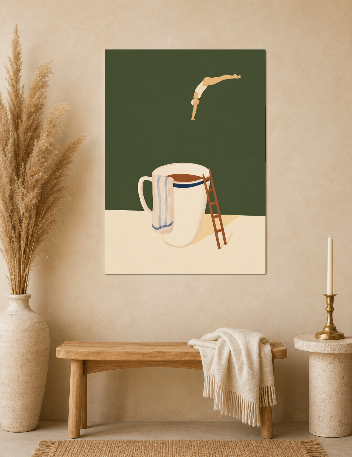 Minimal Swimmer Coffee Cup Wall Art Print - unframed mockup