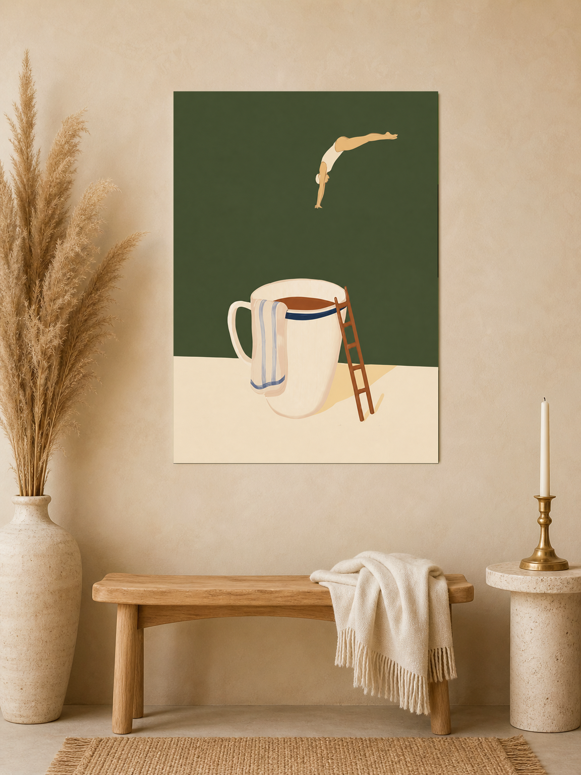 Minimal Swimmer Coffee Cup Wall Art Print - unframed mockup