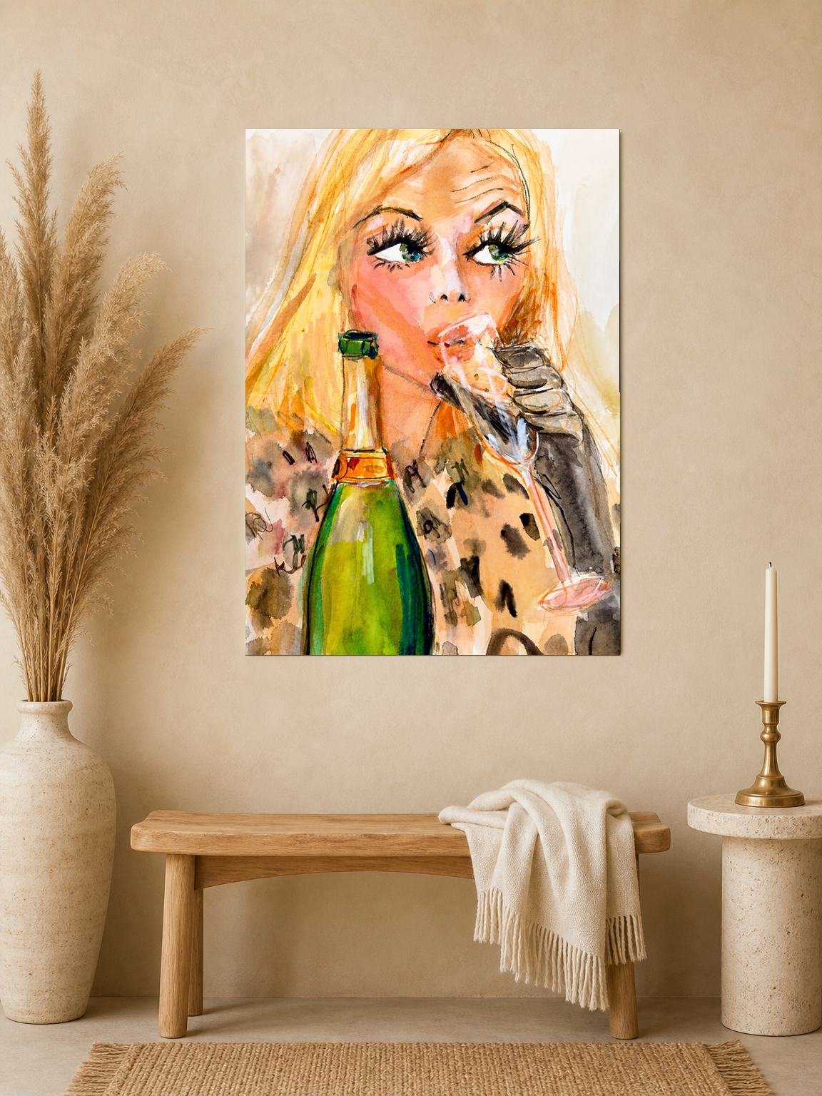Glam Champagne Portrait Wall Art Print - unframed mockup