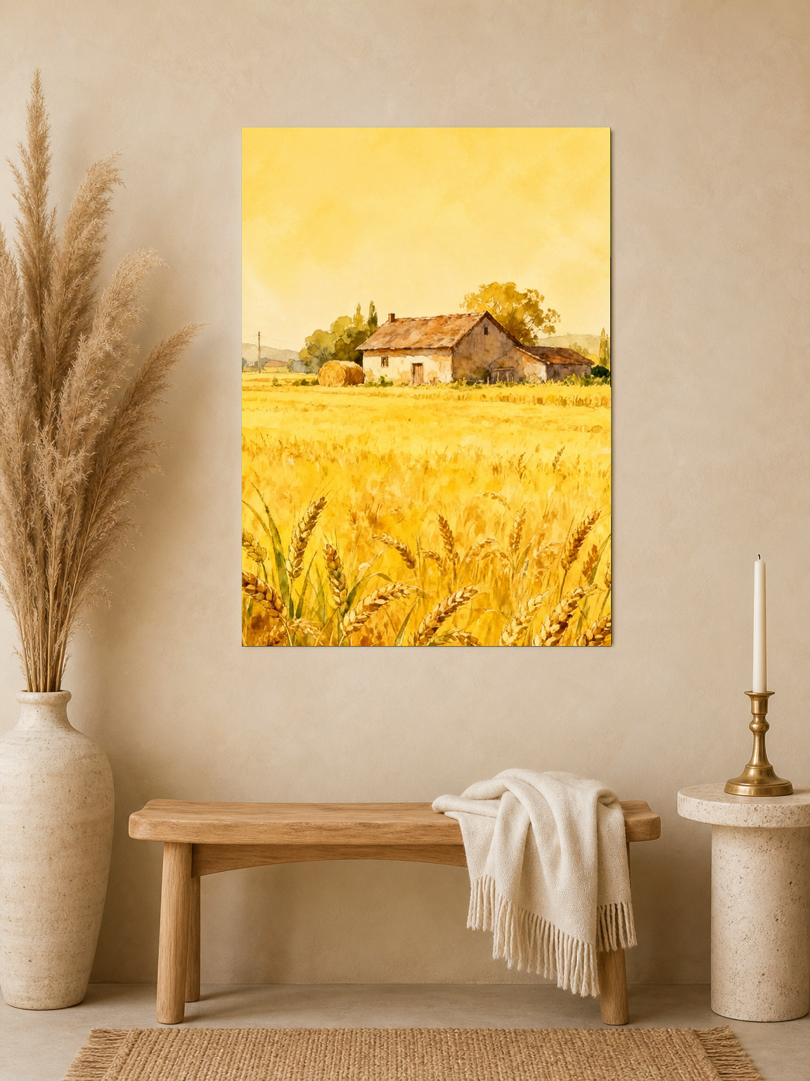 Golden Wheat Field Farmhouse Wall Art Print - unframed mockup