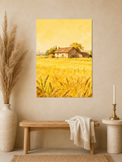Golden Wheat Field Farmhouse Wall Art Print - unframed mockup