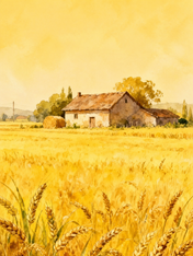 Golden Wheat Field Farmhouse Wall Art Print - unframed