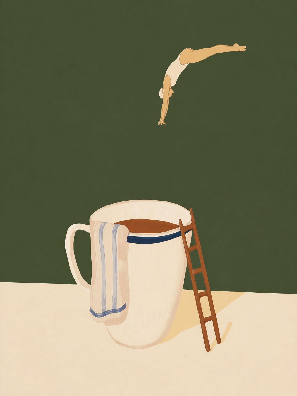 Minimal Swimmer Coffee Cup Wall Art Print - unframed