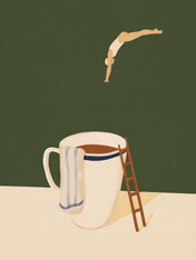 Minimal Swimmer Coffee Cup Wall Art Print - unframed