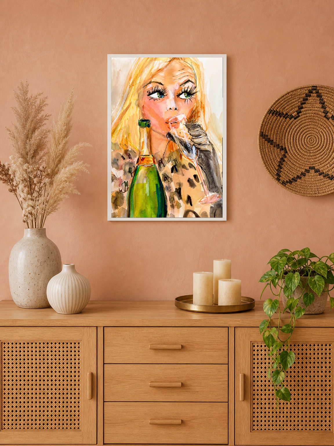 Glam Champagne Portrait Wall Art Print - white framed