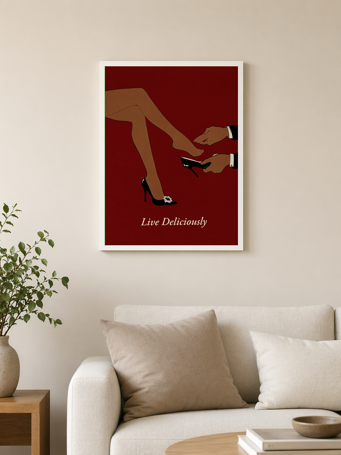 Live Deliciously Fashion Wall Art Print - white framed