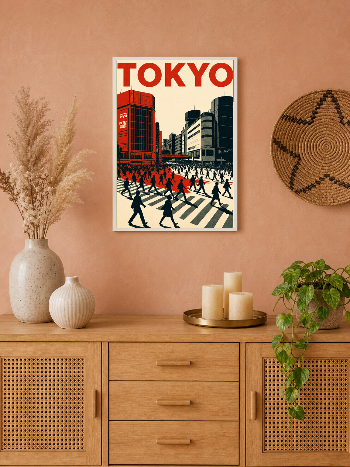 Tokyo City Crosswalk Wall Art Print - white framed