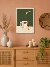 Minimal Swimmer Coffee Cup Wall Art Print - white framed