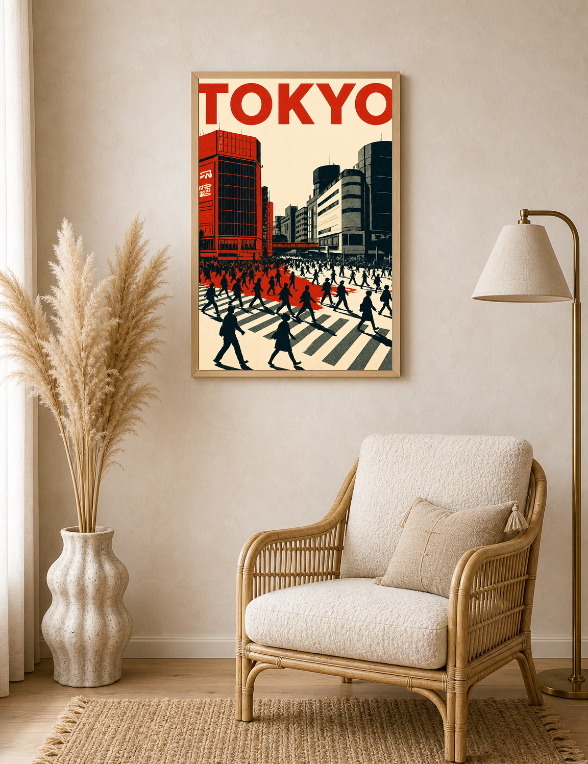 Tokyo City Crosswalk Wall Art Print - wood framed poster