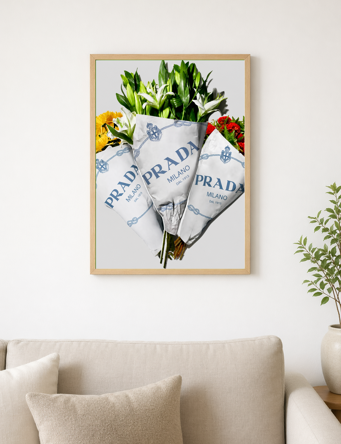 Prada Flower Bouquets Fashion Wall Art Print - wood framed poster