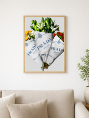 Prada Flower Bouquets Fashion Wall Art Print - wood framed poster