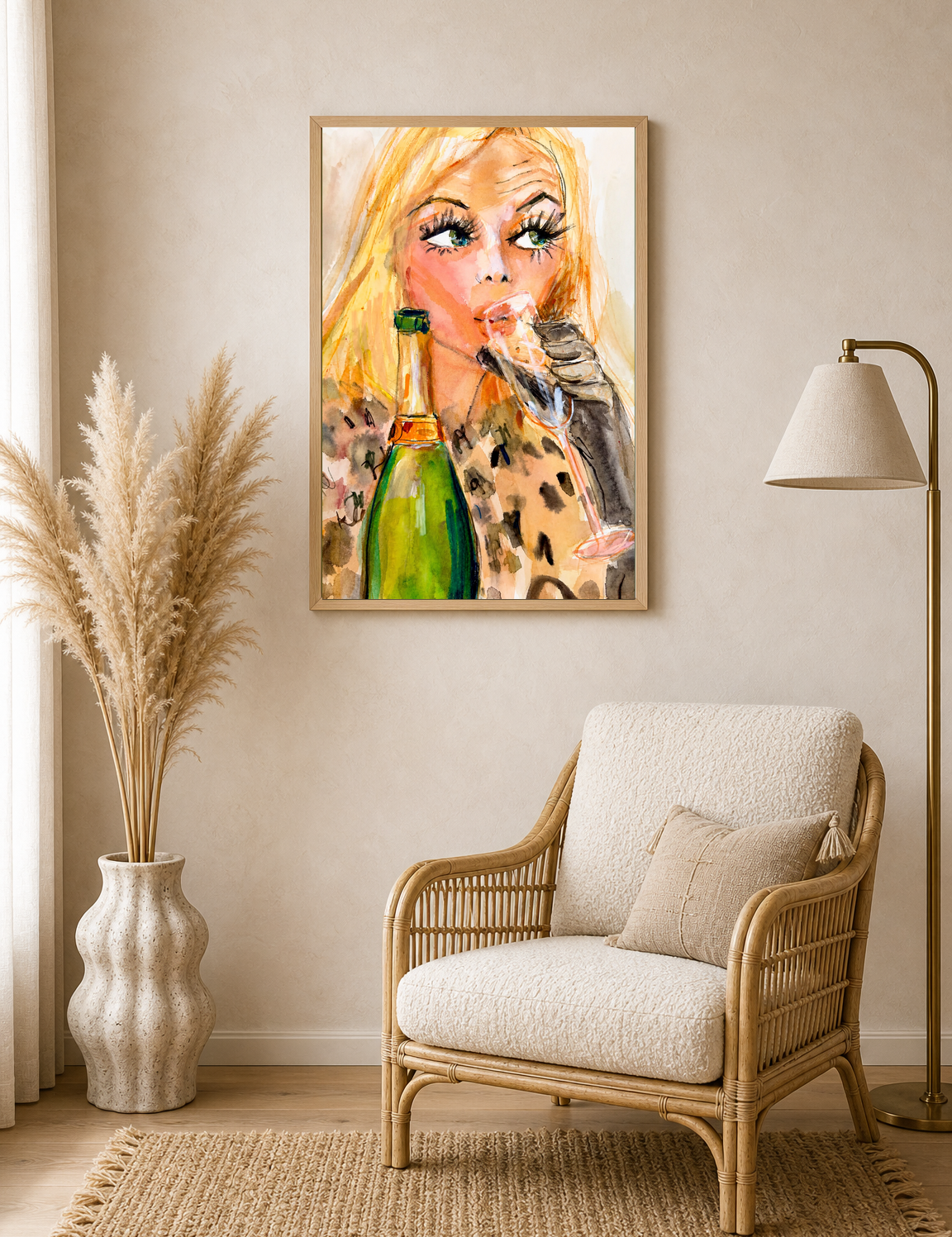 Glam Champagne Portrait Wall Art Print - wood framed poster