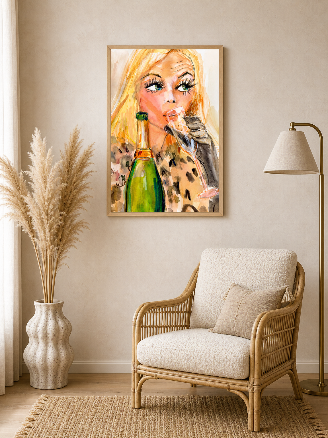 Glam Champagne Portrait Wall Art Print - wood framed poster
