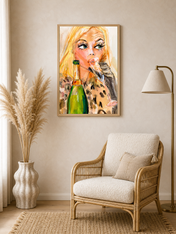 Glam Champagne Portrait Wall Art Print - wood framed poster