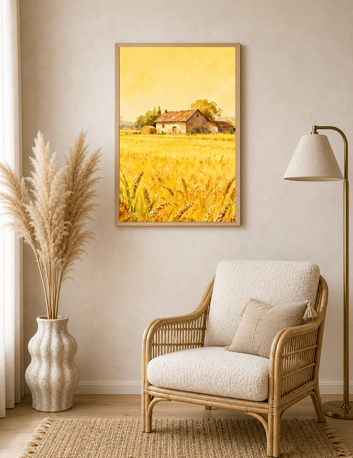 Golden Wheat Field Farmhouse Wall Art Print - wood framed poster