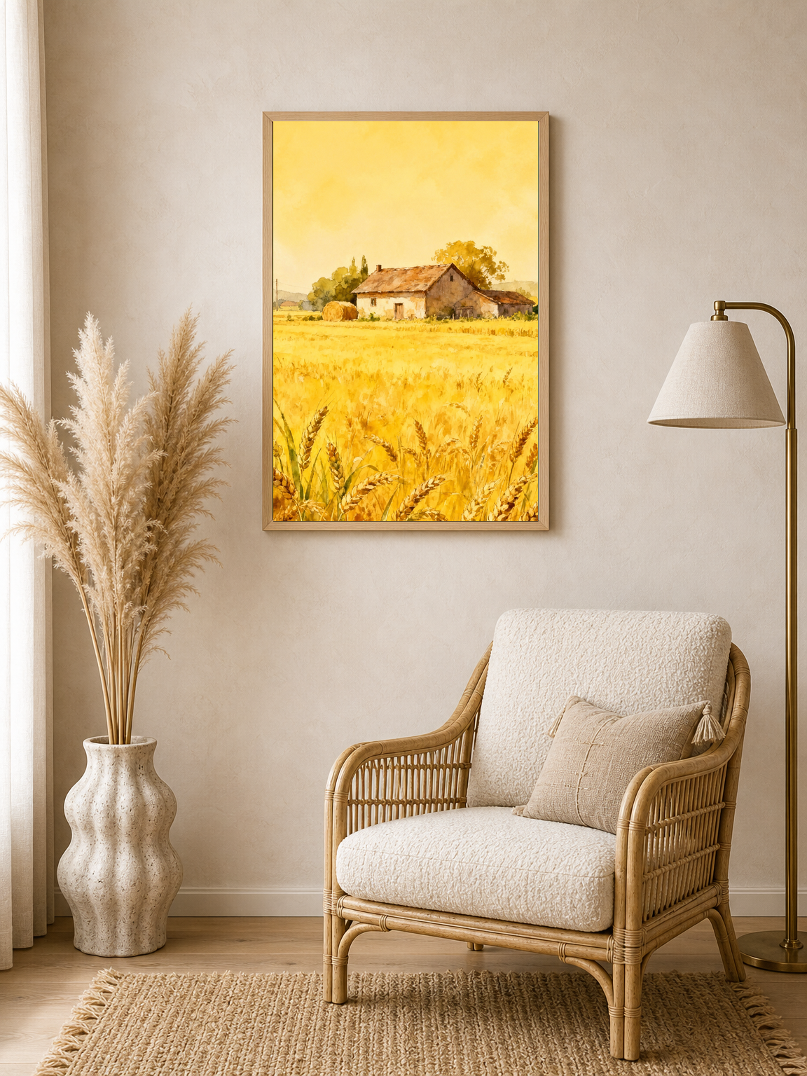 Golden Wheat Field Farmhouse Wall Art Print - wood framed poster