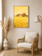 Golden Wheat Field Farmhouse Wall Art Print - wood framed poster