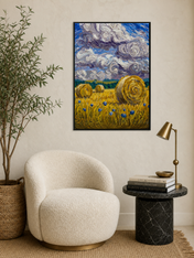 Swirled Hay Bales Landscape Wall Art Print - black framed