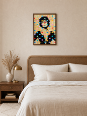 Pop Art Woman Portrait Wall Art Print - dark wood framed