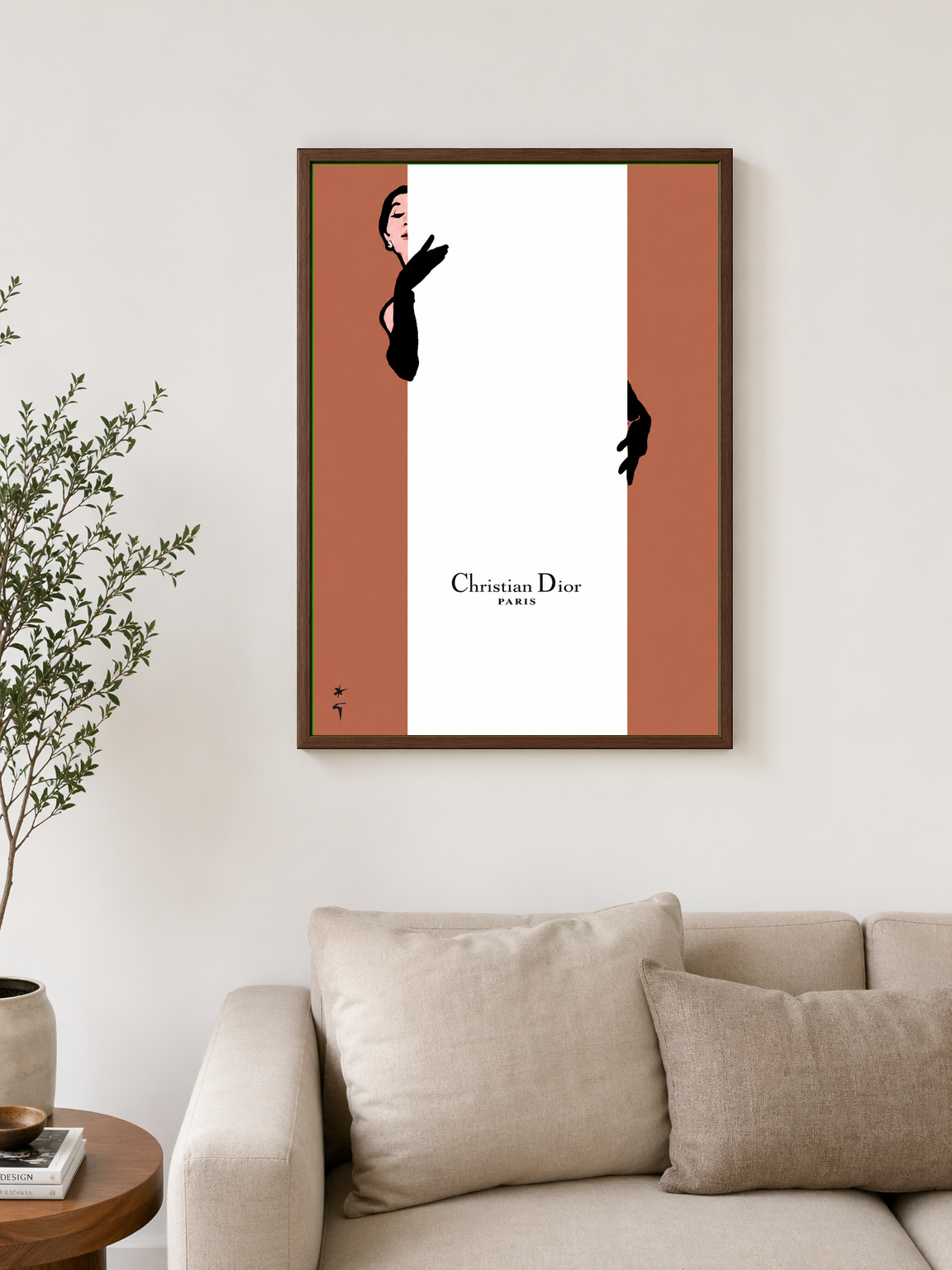 Christian Dior Paris Fashion Wall Art Print - dark wood framed