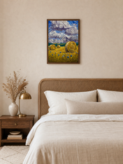 Swirled Hay Bales Landscape Wall Art Print - dark wood framed