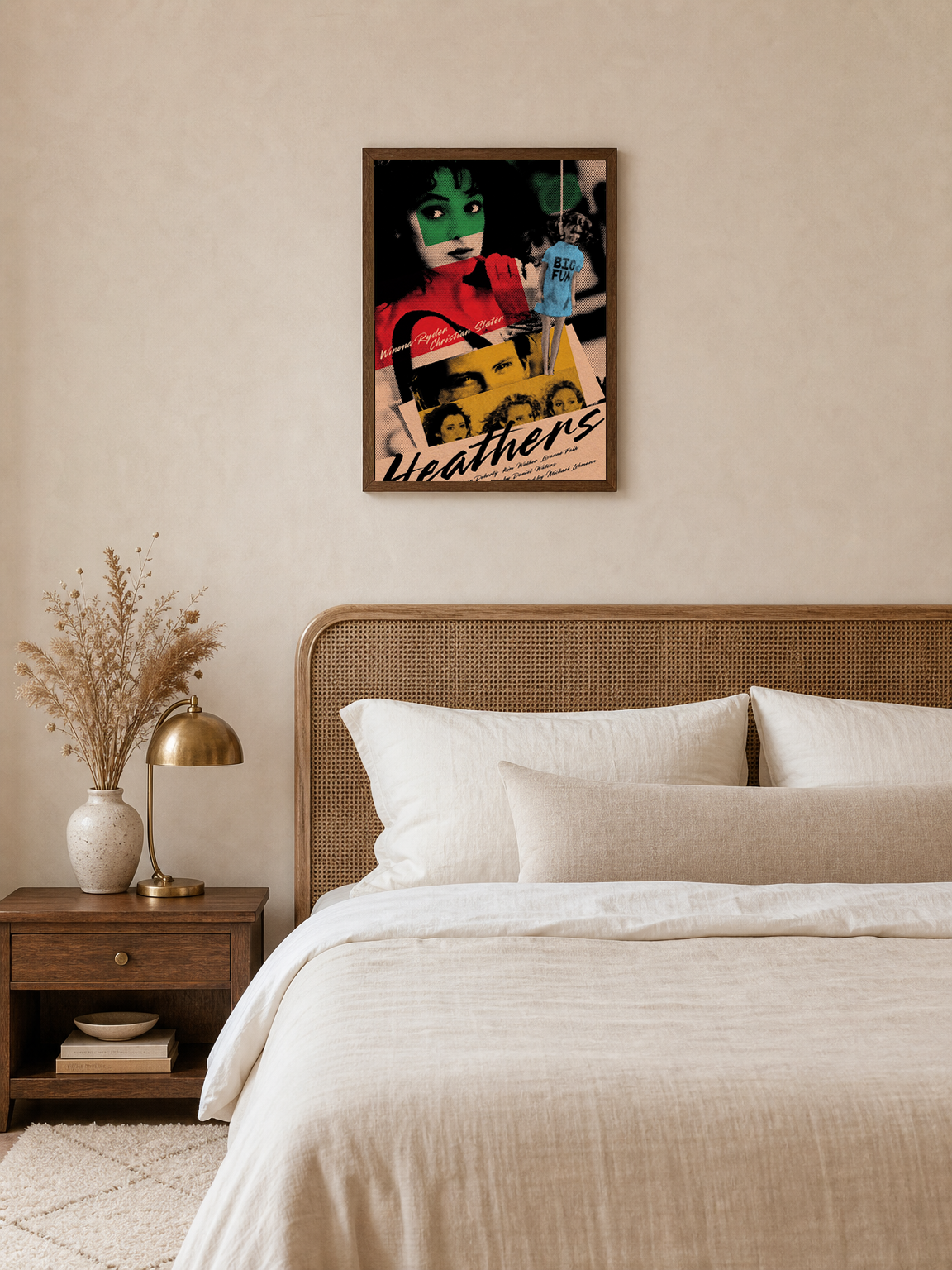 Heathers Retro Movie Poster Wall Art Print - dark wood framed