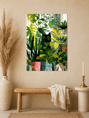 Black Cat Jungle Houseplants Wall Art Print - unframed mockup