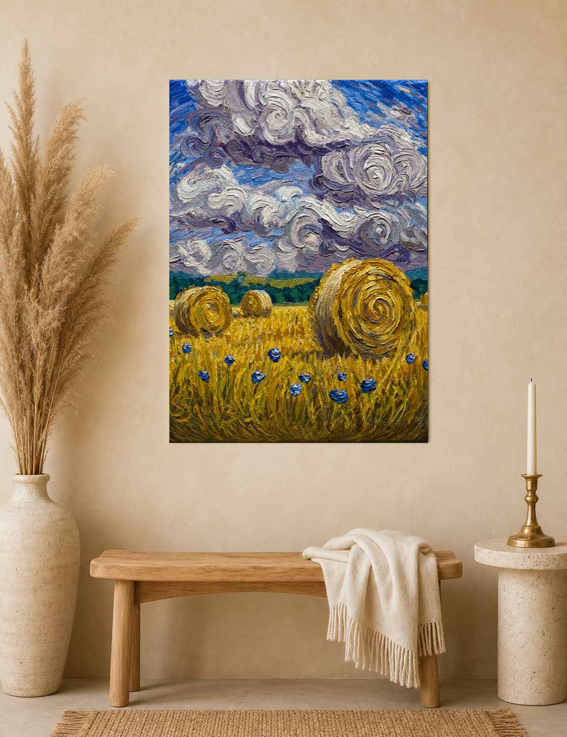 Swirled Hay Bales Landscape Wall Art Print - unframed mockup