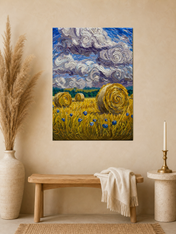 Swirled Hay Bales Landscape Wall Art Print - unframed mockup