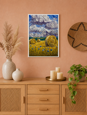 Swirled Hay Bales Landscape Wall Art Print - white framed